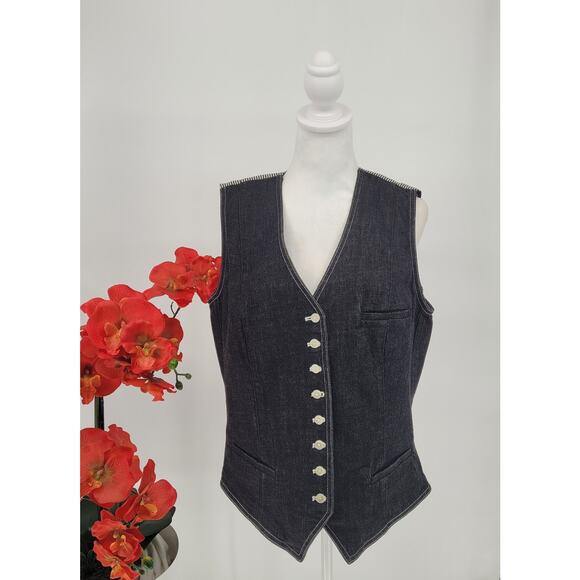 VTG Ralph Lauren Womens Black Denim Vest Size XL Western Cottage 90's Y2K - Picture 2 of 7